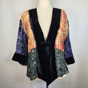 Velvet Burnout Kimono Topper Open Front‎ Patchwork Art to Wear Fairy Women's L